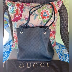 Authentic Gucci Black Canvas Tote Bag!